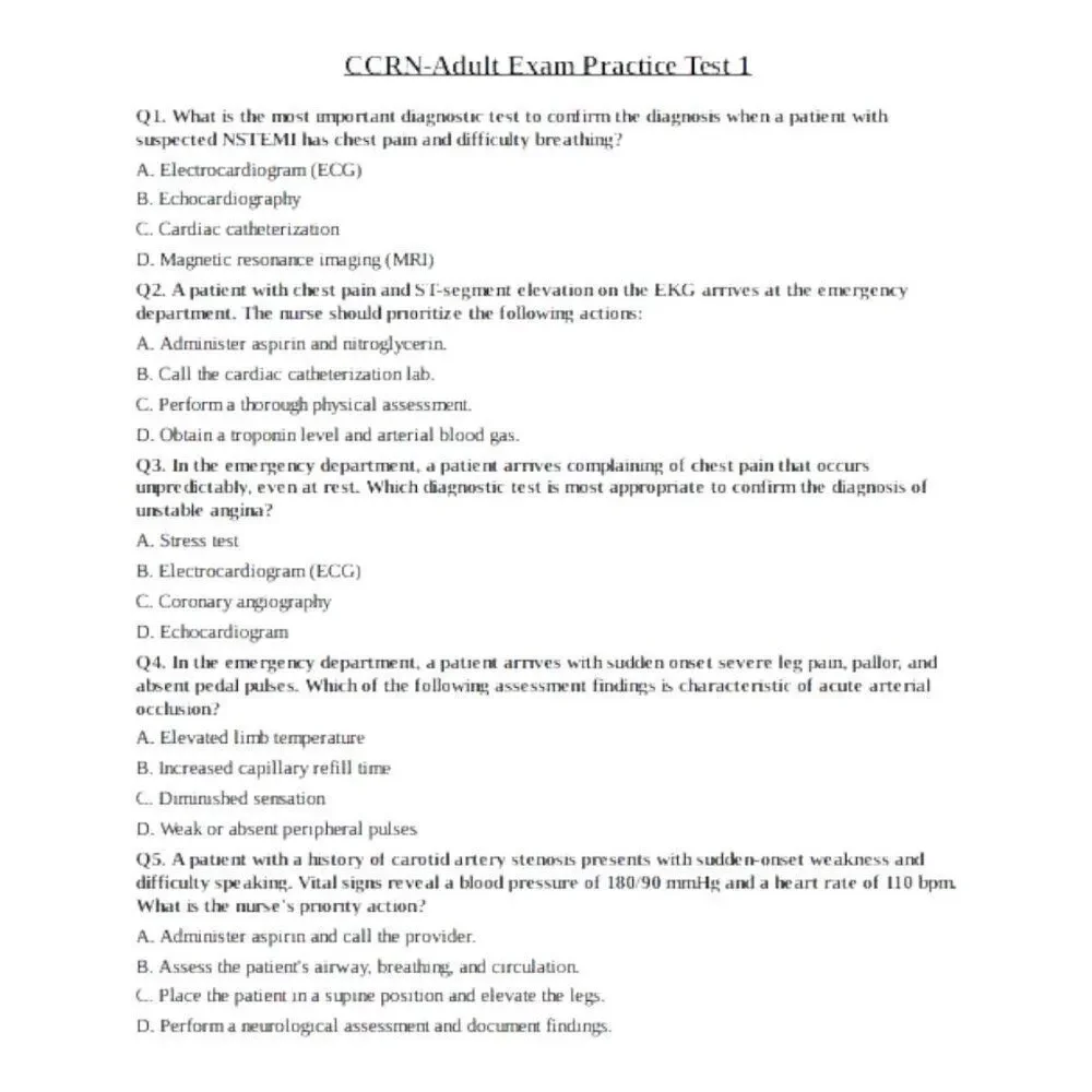 Printout CCRN review book and study guide -  2024-2025 Exam Book with 450 Q&A